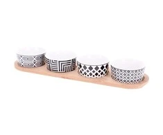 Excellent Houseware Užkandžių dubenėlių keraminė ant padėklo 125 ml 5 vnt.