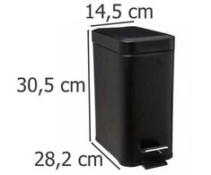 5five Simply Smart Stačiakampis vonios šiukšlių krepšys, pagamintas iš metalo juodos matinės spalvos, atidaromas kojele, 5l
