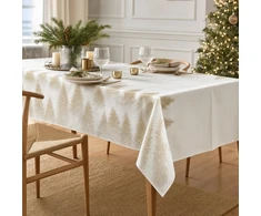 Fééric Lights and Christmas Holiday tablecloth with auksinis Christmas trees, polyester, 140 x 240 cm