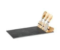 Akmeninė lenta sūriui patiekti + 3 peiliai ant stovo, elegantiškas virtuvės komplektas - SECRET de GOURMET