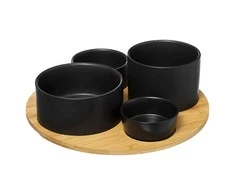 Secret De Gourmet Bamboo Akmens užkandžių dubenėlio rinkinys ant bambuko padėklo