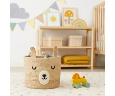Kids Collection Bear Žaislų konteineris meškiukas su ausytėmis DŽIAUGSMAS, Ø 28 cm