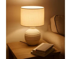 Home Styling Collection Lamp Stalinė lempa su apvaliu cementiniu pagrindu, lininiu gaubtu, Ø 32 x 47 cm