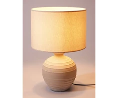 Home Styling Collection Lamp Stalinė lempa su apvaliu cementiniu pagrindu, lininiu gaubtu, Ø 32 x 47 cm