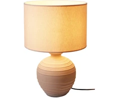 Home Styling Collection Lamp Stalinė lempa su apvaliu cementiniu pagrindu, lininiu gaubtu, Ø 32 x 47 cm