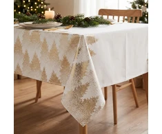 Fééric Lights and Christmas Šventinė staltiesė su auksinėmis kalėdinėmis eglutėmis, poliesteris