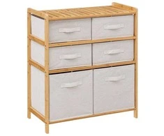 5five Simply Smart Bamboo TIDY bambukinė lentyna su 6 medžiaginiais krepšeliais, aukštis 78,5 cm