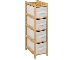 5five Simply Smart Bamboo TIDY siauras bambukinis stelažas su 4 medžiaginiais krepšeliais, aukštis 78,5 cm