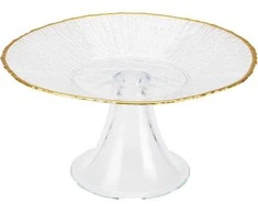 Vilde Stiklinė tortų lėkštė su auksiniu kraštu, 21 cm