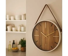 Home Styling Collection Frame SIENINIS LAIKRODIS, Baltas METALINIS RĖMAS SU RUDOS PU RANKENA. DYDIS: 38 X 5 CM SKERSMUO. KIEKVIENAS LAIKRODIS