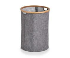 Bamboo Skalbimo krepšelis su bambukiniu lankeliu, 50 L, pilka, ZELLER