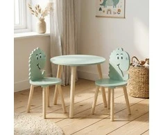 Home Styling Collection Medinis stalas su 2 kėdėmis vaikams, dinozaurų tema, aukštis 50 cm.