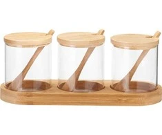Zassenhaus Bamboo YULEA prieskonių indeliai, 3 x Ø 8,5 cm, ant bambukinio pagrindo