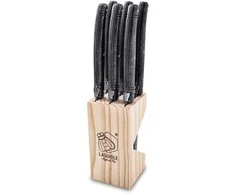Steiko peiliai LAGUIOLE Premium Line by STYLE DE VIE, 6 vnt. su stovu, Juodas Stonewash