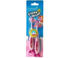 Brushbaby -Baby „FlossBrush“ minkštas dantų šepetėlis vaikams nuo 3 iki 6 metų, 2 vnt.