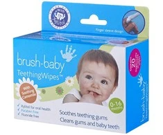 BRUSH BABY_Higienos marlės pagalvėlės su ramunėlėmis ir ksilitolu dantenoms valyti 0-16 mėnesių 20 vnt.