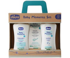Chicco Baby Moments komlektas vonios skystis 200ml + šampūnas 200ml + kremas nuo vystyklų bėrimo 100ml