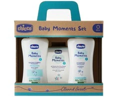CHICCO_SET „Baby Moments“ vonios putos 200 ml + šampūnas 200 ml + kvapusis vanduo 100 ml