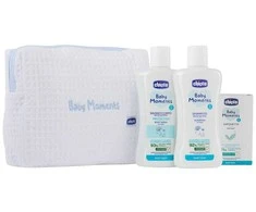 Chicco Baby Moments Mėlyna komlektas vonios skystis 200ml + plaukų šampūnas 200ml + švelnus muilas 100g