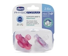 Chicco PhysioForma Mini minkštas silikoninis čiulptukas čiulptukas 2-6 mėnesių 2 vienetai baltos ir rožinės spalvos