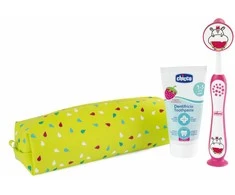 CHICCO 00012099100000 Dantų pasta+šepetėlis+dėklas Hippo rinkinys 3-6l