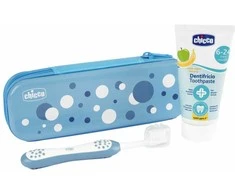 CHICCO 00012098000000 Fluoro dantų pasta + šepetėlis + dėklas Indigo rinkinys 6-36 m