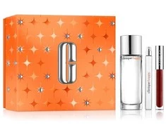 Clinique „Perfectly Happy“ rinkinys: kvepalai 50 ml + kvepalai 10 ml + drėkinamasis lūpų blizgis 3,4 ml