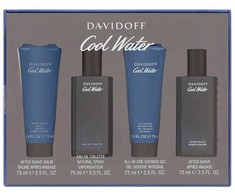 Davidoff „Cool Vanduo Men“ rinkinys: tualetinis vanduo 75 ml + balzamas po skutimosi 75 ml + dušo želė 75 ml + losjonas po skutimosi 75 ml