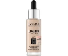 Eveline Cosmetics Liquid Control HD matinis veido pagrindas su niacinamidu 010 Light rusvai gelsvas 32ml