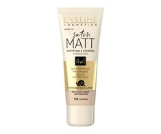 „Eveline Cosmetics“ „Eveline Satin Matt“ matinį efektą suteikiantis ir dengiantis makiažo pagrindas 4in1, 103 Natural, 30 ml