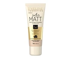 „Eveline Cosmetics Eveline Satin Matt“ matinį efektą suteikiantis ir maskuojantis makiažo pagrindas 4in1, 102 Vanilla, 30 ml