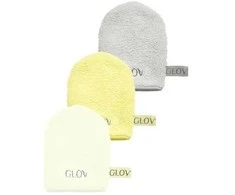 Glov „Vanduo-Only Skin Baby Banana + Ivory + Sidabrinis Stone“ 3 makiažo valymo ir veido valymo pirštinių pakuotė