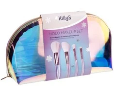 Killys Holo Makeup rinkinys iš 4 makiažo šepetėlių kosmetinėje