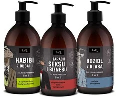 LaQ Vyriškas valymo rinkinys dušo želė Habibi iš Dubajaus 500 ml + dušo želė Doberman 500 ml + dušo želė Kozioł su Klasasą 500 ml