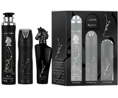 Lattafa Maahir Juodas Edition Giftset rinkinys unisex (EDP, 100 ml + dezodorantas, 200 ml + purškiamas namų kvapas, 300 ml)