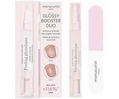Bingospa Manucurist „Glossy Booster Duo“ rinkinys: glikolio rūgšties pilingas + dvifazis poliravimo skystis