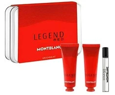 Mont Blanc „Legend Raudona“ miniatiūrinis kvepalų rinkinys: 7,5 ml vandens purškiklis + 30 ml veido kremas + 30 ml valomasis gelis