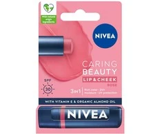 Nivea Caring Beauty lūpų ir skruostų balzamas „Rožė“, 4,8 g