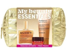 Nuxe „My Beauty Essentials“ rinkinys: aliejus su aukso dalelėmis 50 ml + dušo aliejus 100 ml + lūpų balzamas 15 g
