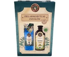 Waterclouds Receptury Zielarki „Herbal Ritual of the Senses“ rinkinys: medaus ir laimo šampūnas visiems plaukų tipams 350 ml + mėlynių vonios druska 700 g + plaukų juosta su kaspinu 1 vnt.