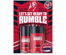 Rumble Men „Legend“ rinkinys dezodorantams ir kūno purškikliui (150 ml) bei dušo želei (250 ml).