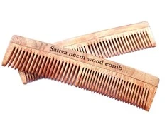 Dvigubos medinės nimbamedžio šukos, Sattva Ayurveda, 19 cm