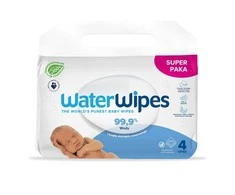 WATER WIPES WATERWIPES DRĖGNOS SERVETĖLĖS, 4 PAKUOTĖS PO 60 VNT., BIODEGRADABLE