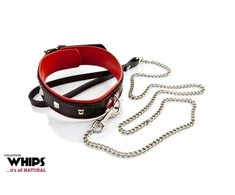 Whips Collections Dygliuota odinė bdsm apykaklė su pavadėliu