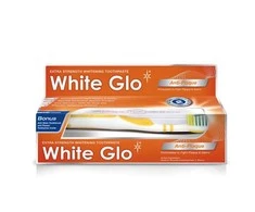 White Glo Baltas Glo Anti-Plaque balinanti dantų pasta, skirta pašalinti ir užkirsti kelią akmenų susidarymui 100ml + šepetėlis