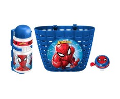 Dviračių rinkinys Spiderman (krepšelis, butelis Vanduo, varpelis)