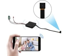 WIFI Full HD kameros modulis "Tiny Pro IR", Atminties kortelės talpa: 128 Gb Micro SD (+36 Eur), Akumuliatoriai: 1500 mAh (~5 val), Maitinimo adapteris: 12-5V (+14 Eur)