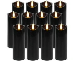 LED žvakės 12 vnt. 15 cm Ruhhy, juoda spalva, mirgančios liepsnos efektas