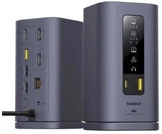Baseus Spacemate USB-C 11w1 | 3x HDMI@60Hz | 2x USB-A 10Gb/s | 1x USB-C 10Gb/s | RJ45 | 2x USB-A | 1x USB-C (PD) | 1x Minijack 3,5mm pilka