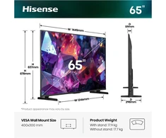 Televizorius TV Set Hisense 65E7S PRO Hi-QLED-TV - 164 cm (65 inches) UltraHD/4K 144Hz